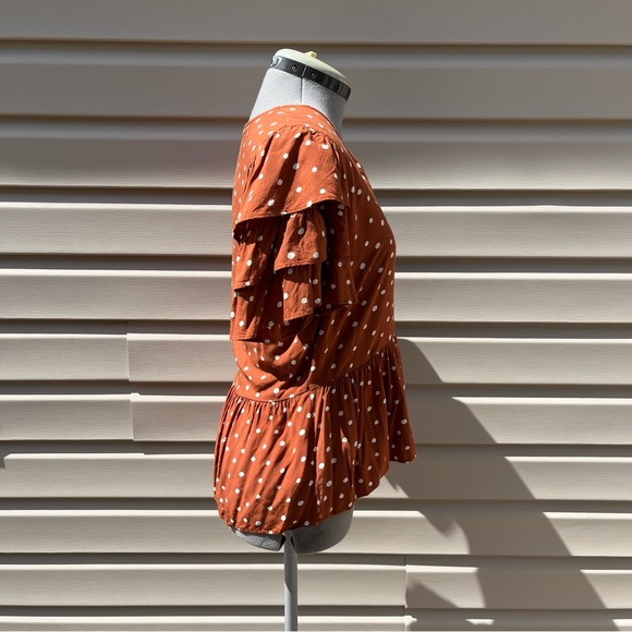 Madewell Tiered-Sleeve Peplum Top in Inkspot Dot Women’s Size 6 - Picture 5 of 9